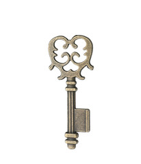 Bronze vintage ornate key on white background
