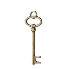 Bronze vintage ornate key on white background