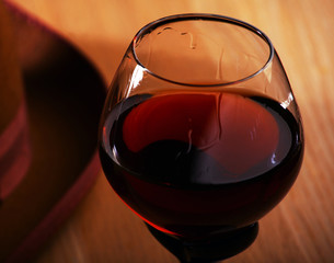 glass cognac wooden table 