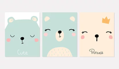 Fototapeten Cute kids print with bear faces and quotes. Vector hand drawn illustration. © bilaaa