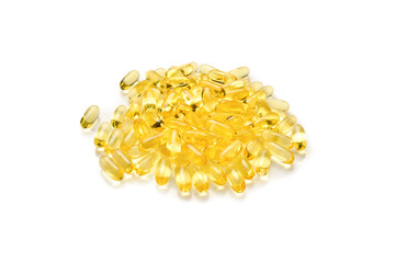 Fish oil pills isolated on white background.