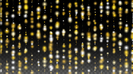 Gold Glitter Vector Texture on a Black. Golden Glow Pattern. Golden Christmas and New Year Snow. Golden Explosion of Confetti. Star Dust. Abstract Flicker Background with a Party Lights Design. 