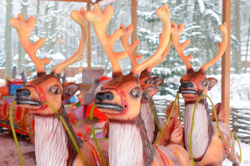 Christmas carousel of reindeer and Santa Claus.