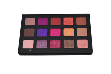 Eye shadow palette isolated on white background. Copy space.