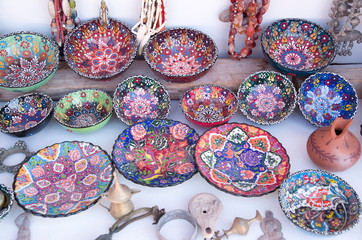 Colorful handmade bowls and plates  Petra, Jordan