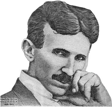 Nikola Tesla portrait on Serbia banknote isolated. Genius scientist and inventor, famous by the inventions in electricity.