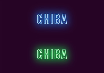 Neon name of Chiba city in Japan. Vector text