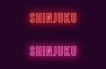 Neon name of Shinjuku city in Japan. Vector text