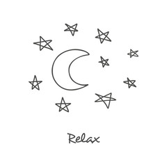 Hand drawn image of moon with star.