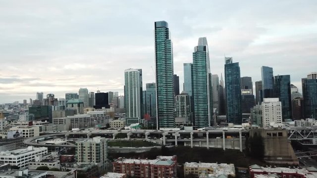San Francisco downtown evening aerial landscape views