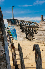  Shipwreck cemetery at the river Etel in Brittany. Magouer - Le Cimetiere de bateaux.  France