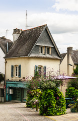  View of Quimperle (Kemperle), a historic town built around two rivers, the Isole and Elle rivers that combine to form the Laita river, in Finistere, Brittany, France