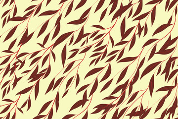Autumn Seamless Pattern with Eucalyptus Leaves. Foliage Natural Branches. Decorative Background in Vintage Style. Seamless Eucalyptus Pattern for Fabric, Textile, Wrapping Paper, Cloth, Dress, Print.