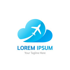 Vector logo design for airlines, travel agencies, tourism apps, logistics companies. Airplane and cloud icon.