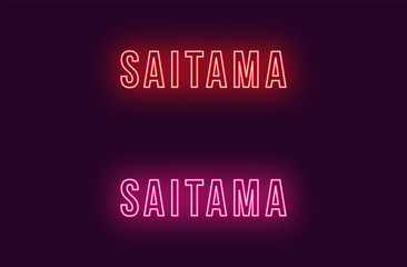 Neon name of Saitama city in Japan. Vector text