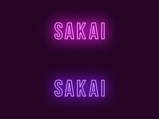 Neon name of Sakai city in Japan. Vector text