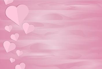 Wooden background with cutout paper hearts for romantic design