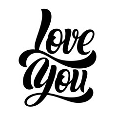 Love you hand lettering, isolated on white background. Vector type illustration. Can be used for Valentine's day design.