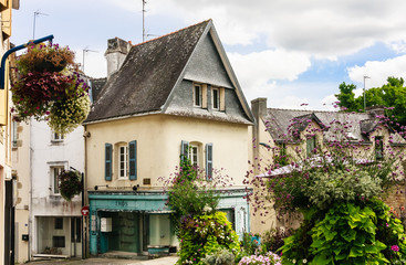  View of Quimperle (Kemperle), a historic town built around two rivers, the Isole and Elle rivers that combine to form the Laita river, in Finistere, Brittany, France