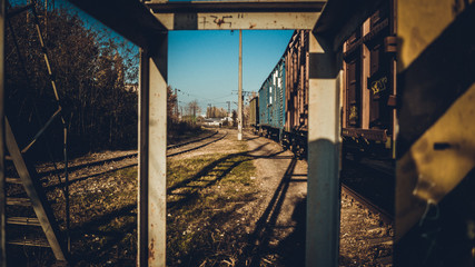 Fototapeta premium railway station at sunset