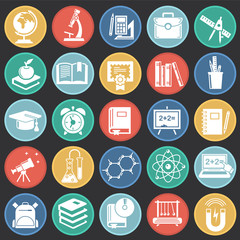 Education icons set on color circles black background for graphic and web design, Modern simple vector sign. Internet concept. Trendy symbol for website design web button or mobile app