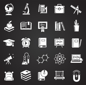 Education icons set on black background for graphic and web design, Modern simple vector sign. Internet concept. Trendy symbol for website design web button or mobile app