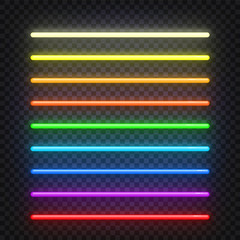 Neon brushes set. Set of colorful light objects on dark background. Neon light sign. Multicolored Shining and glowing neon effect © Hanna_zasimova