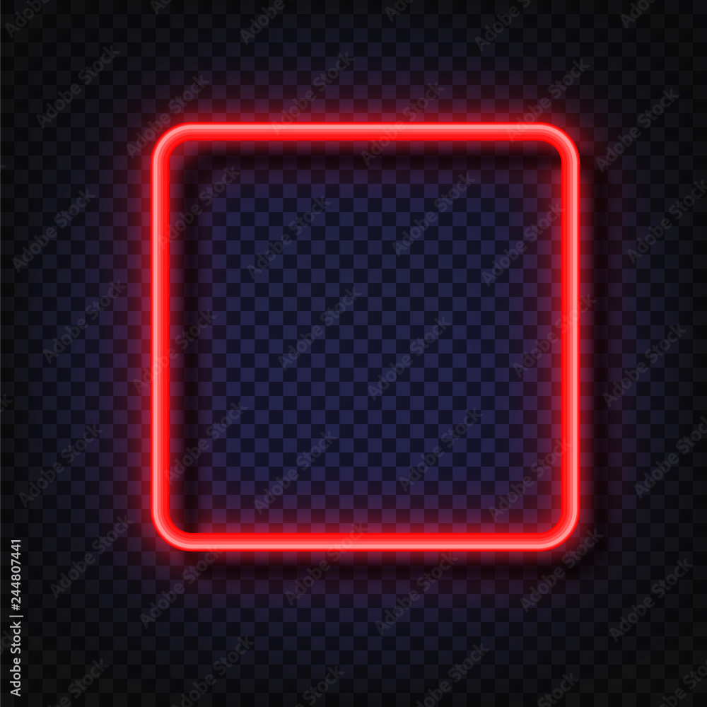 Poster neon light square banner. vector neon light frame sign. realistic glowing red neon square frame isol