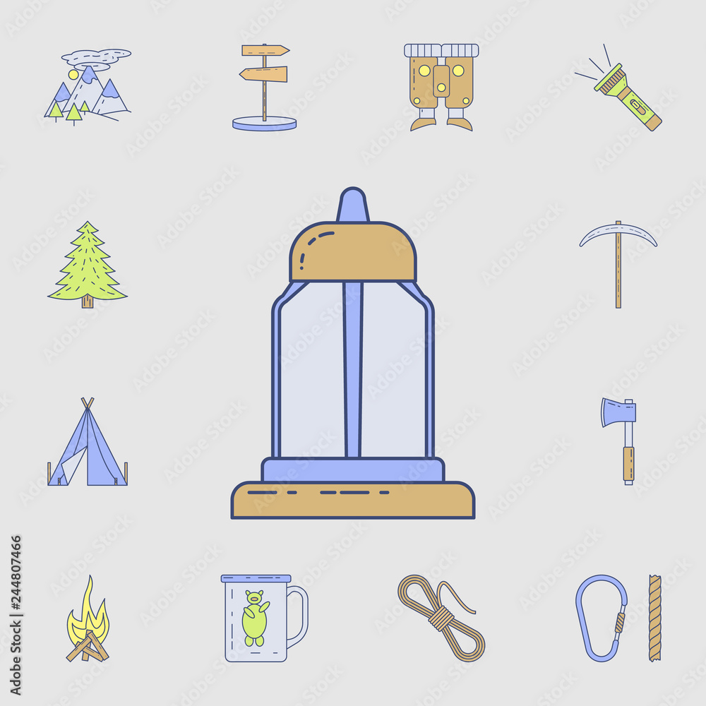 Poster kerosene lamp icon. detailed set of color camping tool icons. premium graphic design. one of the col