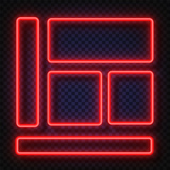 Neon light banners set. Vector Neon light frame sign. Realistic glowing red neon frames isolated on transparent background. Shining and glowing neon effect. Plates with a place for inscriptions © Hanna_zasimova