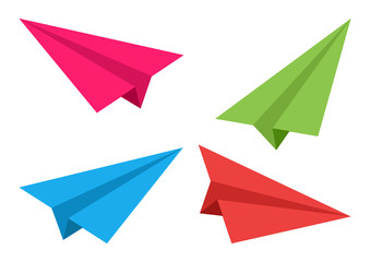Set of colorful airplanes. Paper origami. Vector illustration