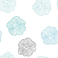 Light BLUE vector seamless doodle template with flowers.