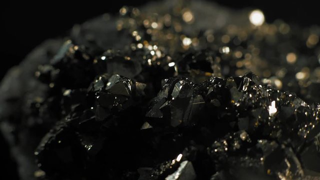 Macro, Motion Rotation Brilliant Crystals of Pirita