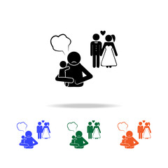 remarriage and abandoned children multicolor icons on whte background