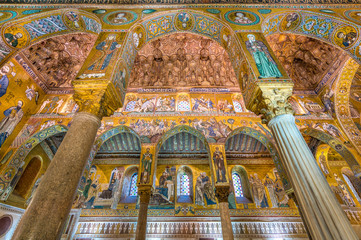 The Palatine Chapel from the Norman Palace (Palazzo dei Normanni) in Palermo. Sicily, Italy. - obrazy, fototapety, plakaty