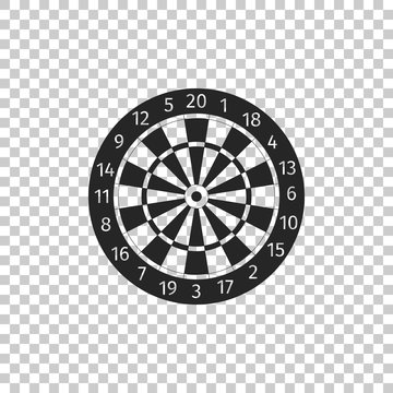 Classic darts board with twenty black and white sectors icon isolated on transparent background. Dart board sign. Dartboard sign. Game concept. Flat design. Vector Illustration