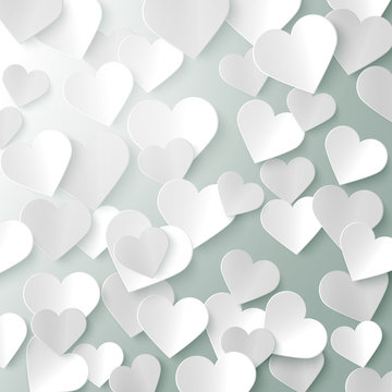 Paper hearts romantic Valentine background template, vector illustration
