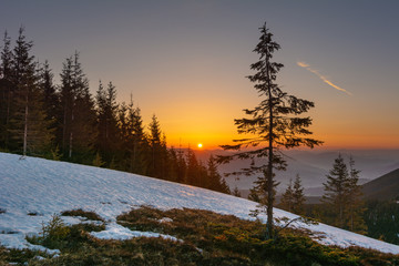 Spring sunrise in the mountains.