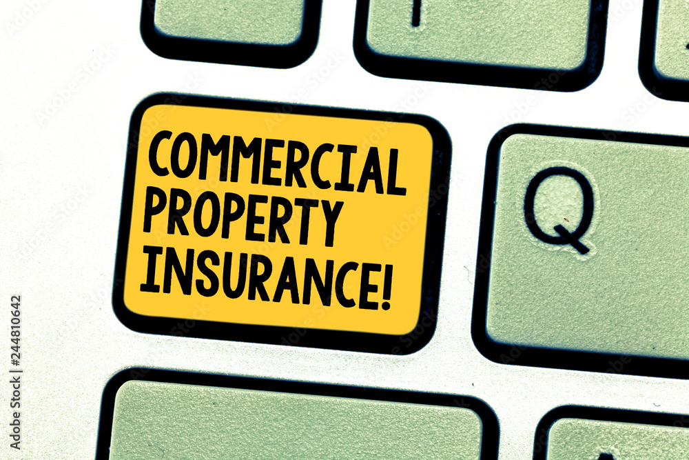 Poster writing note showing commercial property insurance. business photo showcasing provides protection ag