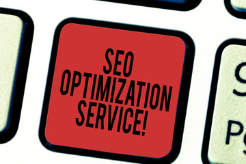 Writing note showing Seo Optimization Service. Business photo showcasing Aim to increase the...