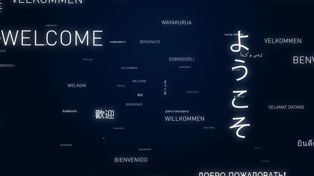 Animation of the word welcome in many different languages.