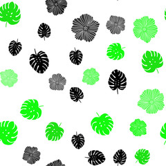 Light Green vector seamless doodle pattern with flowers, leaves.