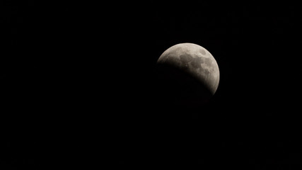 View of partially covered moon during Super Blood Wolf Moon lunar eclipse (January 20, 2019)