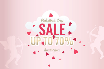 Valentine's Day Sales Banner with Decor Red Hearts. Romantic promotion card and flyer. Vector.