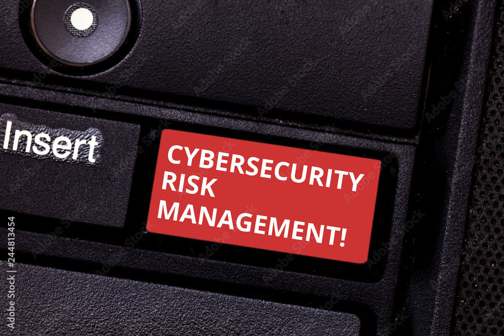 Aufkleber text sign showing cybersecurity risk management. conceptual photo identifying threats and applying a