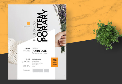 Event Flyer Layout with Orange Accents