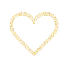 Gold sparkles glitter dust metallic confetti heart vector background.