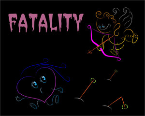 Valentine`s Day Card - Cupid shoots a Heart FATALITY.Love has its own sophisticated style to kill our mind and make us better.