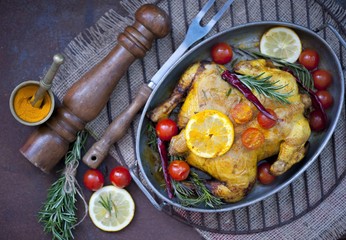 Chicken baked with turmeric, chicken fried with vegetables
