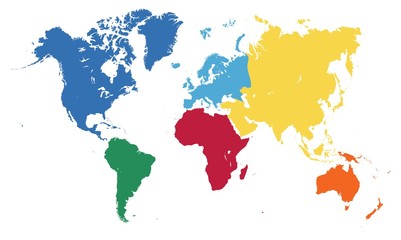 Fototapeta na wymiar World map, seven parts of the world